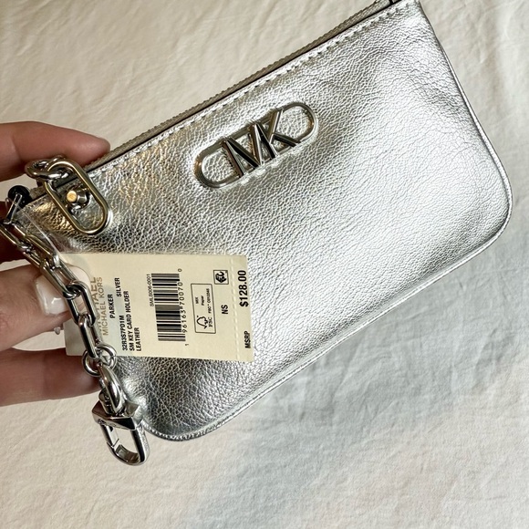 Michael Kors Silver Leather Pouch - Picture 1 of 8